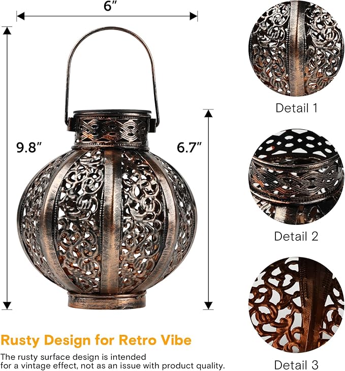 MAGGIFT 2 Pack Hanging Solar Lights,Outdoor Ramadan Solar Lanterns Decorations,Waterproof Hanging Solar Light 6 Lumens,Brown-BloomoryGarden
