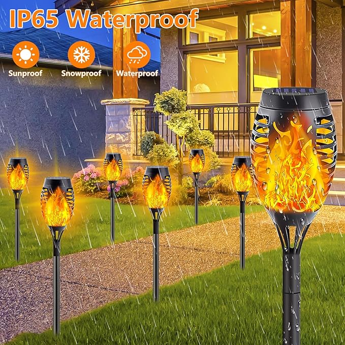 10 Pack Solar Lights Outdoor, Mini Solar Torch Lights with Flickering Flame for Garden Decor, Waterproof Solar Powered Outdoor Lights Solar Flame Torches for Pathway Patio Yard Porch Outside Decor-BloomoryGarden