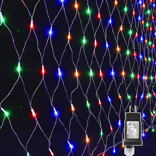 LYHOPE 12ft x 5ft 360 LED Christmas Net Lights, 8 Modes Low Voltage Mesh Christmas Decoration Lights for Xmas Trees, Bushes, Wall, Wedding, Garden, Outdoor, Indoor Decor (Multi-Color)-BloomoryGarden