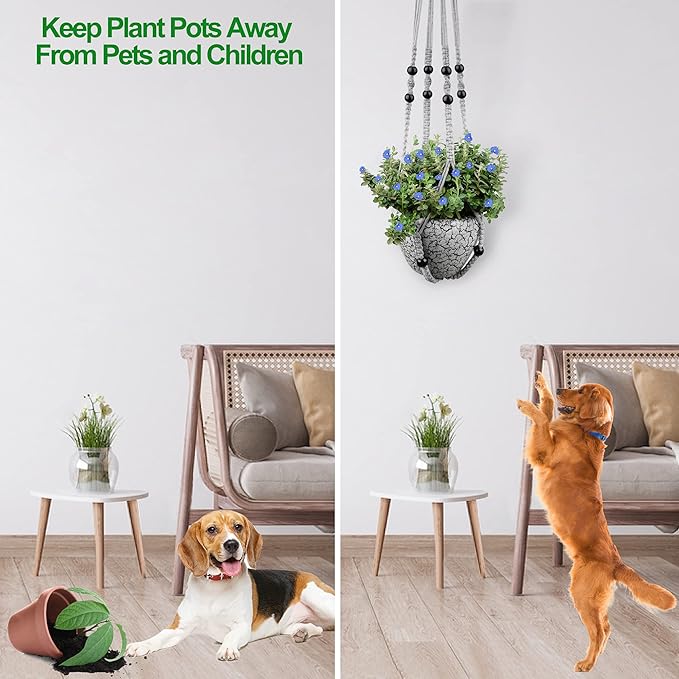 Macrame Plant Hanger for 5 to 10 Inch Plant Pots, Set of 2 Indoor Handmade 35 Inch Woven Rope Hanger Kits with Hooks and Wood Beads, Hanging Planter Basket Holder for Boho Home Decor (Grey, 2 Pack)-BloomoryGarden
