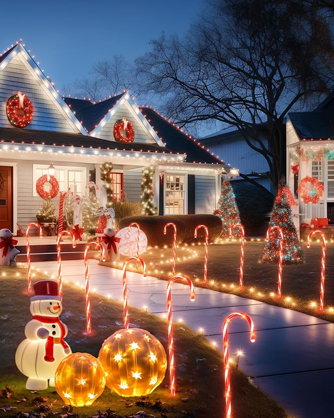 Luditek 24.5 inch Christmas Candy Cane Pathway Markers Set of 12 Christmas Outdoor Outside Decorations Lights 8 Blinking Modes Indoor Holiday Xmas Yard Patio Garden Walkway Decor-BloomoryGarden