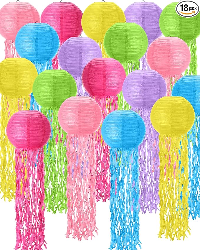 18 Pcs Jellyfish Paper Lanterns Mermaid Birthday Decorations Hanging Lantern Lamps for Ocean Theme Decor Under The Sea Party Supplies-BloomoryGarden