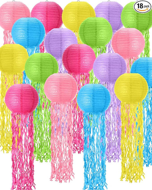 18 Pcs Jellyfish Paper Lanterns Mermaid Birthday Decorations Hanging Lantern Lamps for Ocean Theme Decor Under The Sea Party Supplies-BloomoryGarden