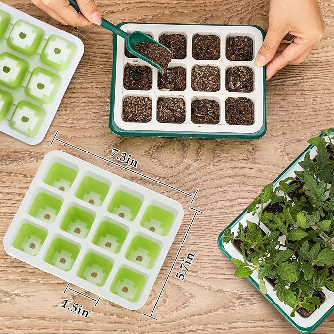 10pcs Reusable Seed Starter Tray, 120 Cells Seed Starter Kit, Silicone Seedling Starter Trays for Starting Plant Seeds with Flexible pop-Out Cells, Indoor Gardening Plant Germination Trays-BloomoryGarden
