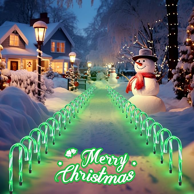 10" 10 Pack Christmas Candy Cane Lights, Candy Cane Lights with 10 Stakes for Walkway Patio Yard Patio Garden Festival Holiday Outdoor Indoor Landscape Path, Christmas Decorations Outside, Green-BloomoryGarden