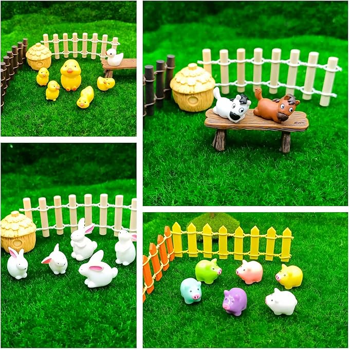 100 Pcs Mini Resin Animals Figures, Farm Tiny Plastic Animals Figurines to Hide Miniature Fairy Garden Decorations Accessories-BloomoryGarden