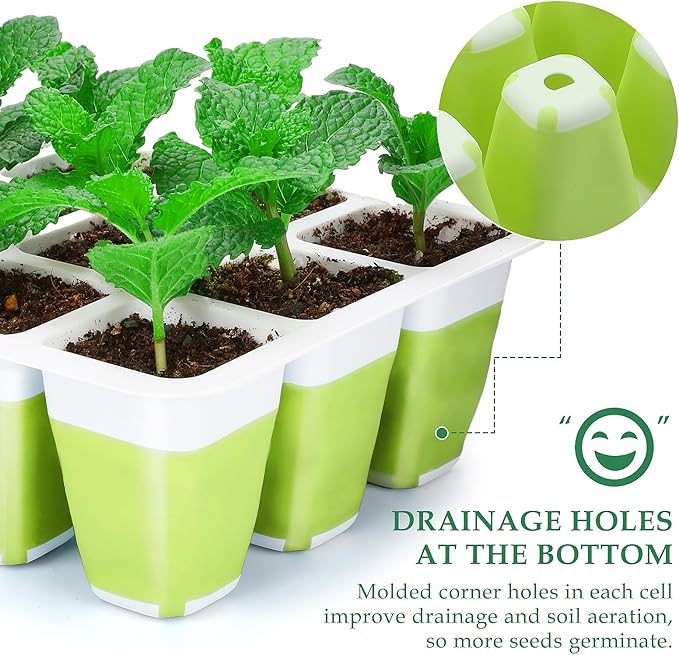 10pcs Reusable Seed Starter Tray, 120 Cells Seed Starter Kit, Silicone Seedling Starter Trays for Starting Plant Seeds with Flexible pop-Out Cells, Indoor Gardening Plant Germination Trays-BloomoryGarden