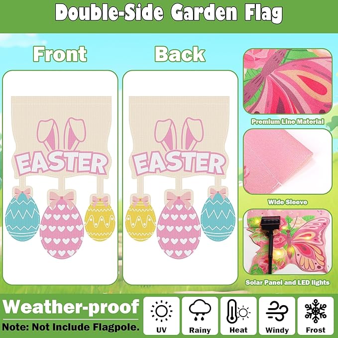 12 Set Seasonal Garden Flags 8 Modes Solar LED Double Sided 12 x 18 Inch Small Yard Flag Outdoor Lighted Spring Summer Easter Graduation Memorial Day Garden Decor for All Seasons, 12 Styles-BloomoryGarden