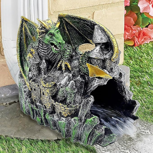 Magical Dragon Statue Gutter Downspout Extender, Garden Ornament, Decor Downspout Diverter, Perfect Rain Diverter for 3"x4" Downspouts, Eco-Friendly Resin, Perfect Outdoor Decor Gift-BloomoryGarden