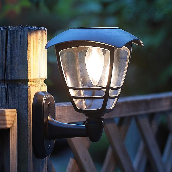 MAGGIFT 2 Pack Solar Powered Wall Lantern, Outdoor 10 Lumen LED Edison Bulb Solar Warm White Lights Wall Sconce with No Wiring Required,Fixture with Wall Mount Kit-BloomoryGarden