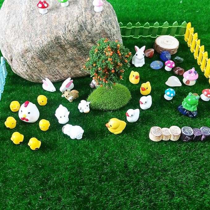 100 Pcs Mini Resin Animals Figures, Mixed Tiny Plastic Animals Figurines to Hide Miniature Fairy Garden Decorations Accessories-BloomoryGarden