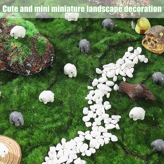100 Pcs Mini Resin Elephants Miniature Animal Figurines Cute Elephants Fairy Garden Miniature Moss Landscape DIY Home Decor Terrarium Crafts Fairy Garden Decoration Accessories(Black,White)-BloomoryGarden