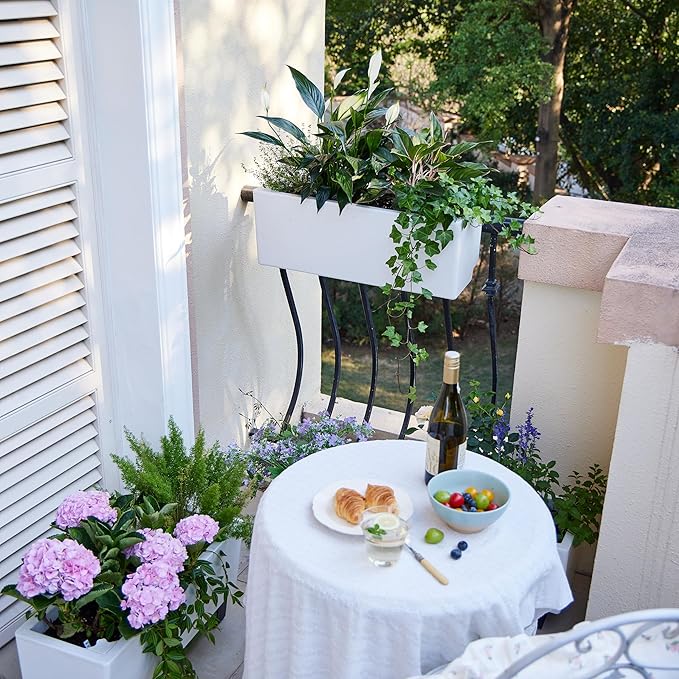 Glowpear Self Watering Railing Planter Box - 23.6", White - UV Stable, Scalable Plant Pot with Water Gauge, Indoor Outdoor for Vegetables, Flowers, Herbs, and Succulents-BloomoryGarden