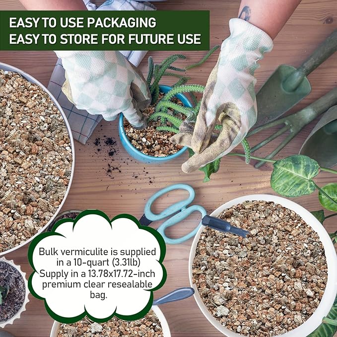 10QT Horticultural Vermiculite Bulk, Organic Vermiculite for Plants, Course Grade Vermiculite for Gardening, for houseplants, for Mushrooms, to Maintain Soil Moisture and Plant Growth(5-8mm)-BloomoryGarden