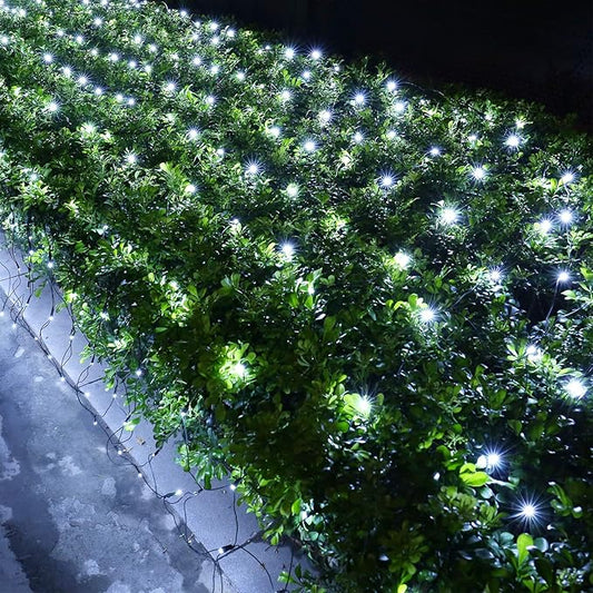 Lomotech 12ft x 5ft 360 LED Christmas Net Lights, 8 Modes Waterproof With Timer Low Voltage Connectable Mesh Lights for Trees, Bushes, Shurb, Garden, Outdoor Decoration(Green Wire, White)-BloomoryGarden