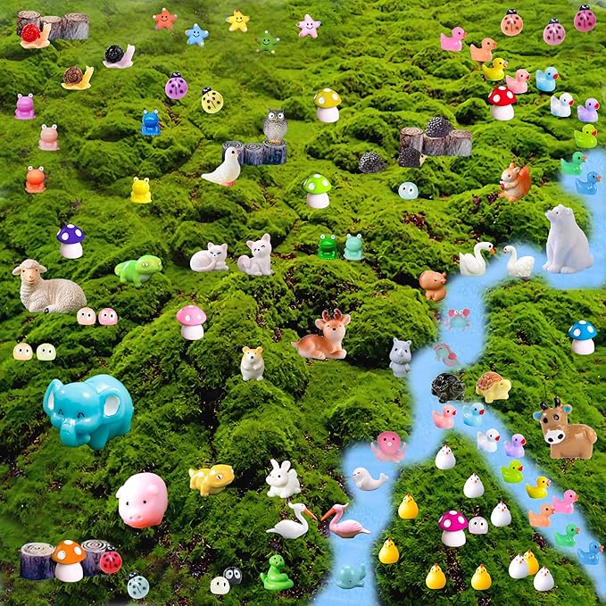 100 Pcs Mini Resin Animals Mini Duck Frog Mushroom Figures Model Kit for Miniature Garden Fairy Garden Dollhouse Decoration and Creative DIY-BloomoryGarden