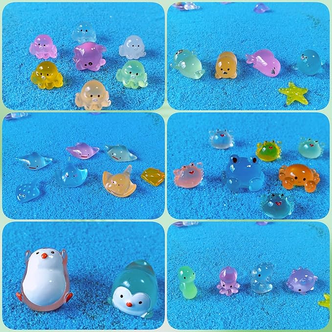 Luminous Ocean Mini Resin Animals Figures, 100 Pcs Glow in The Dark Tiny Plastic Animals Sea Creatures Miniature Figurines to Hide-BloomoryGarden