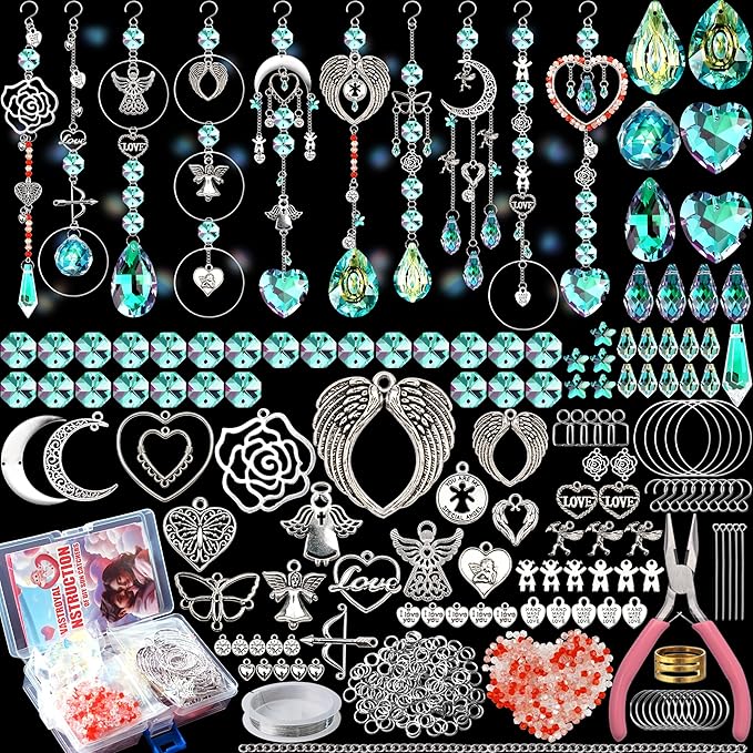 10 Sets DIY Suncatcher Kits 500PCS Valentine's Day Suncatchers Craft Kits Heart Suncatcher Ornaments DIY Sun Catchers Kit for Adults Valentine's Day Home Wedding Garden Decor Favors Gift (Love shape)-BloomoryGarden