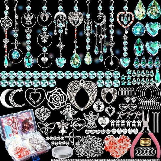 10 Sets DIY Suncatcher Kits 500PCS Valentine's Day Suncatchers Craft Kits Heart Suncatcher Ornaments DIY Sun Catchers Kit for Adults Valentine's Day Home Wedding Garden Decor Favors Gift (Love shape)-BloomoryGarden