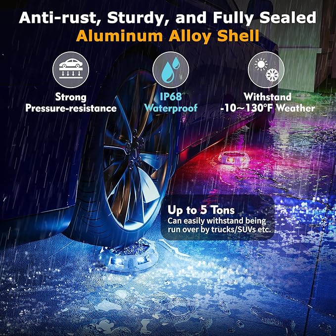 12Pack Aluminum Alloy Solar Driveway Lights, IP68 Solar Deck Light Marine Dock Lights Outdoor Waterproof, Multi-color LED Driveway Markers for Walkway, Path Decor [12Modes - Strobe/RGB/Fix-color]-BloomoryGarden