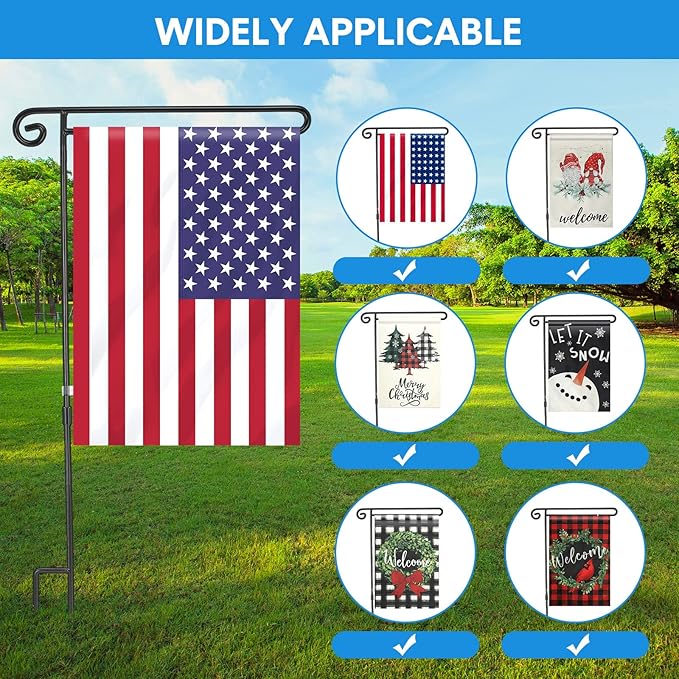 10 Pack Garden Flag Stand with Flag Stoppers and Clips, Black Powder Coated Weather Proof Garden Flag Pole Holder for Outdoor Garden Flag (Classic Style, 15.2 x 33.1 Inch)-BloomoryGarden