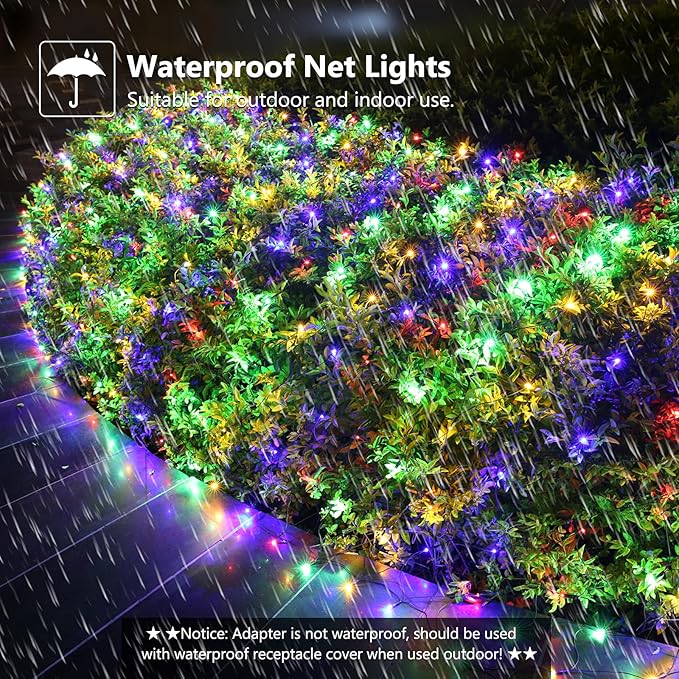 LYHOPE 12ft x 5ft 360 LED Christmas Net Lights, 8 Modes Low Voltage Green Wire Mesh Christmas Decorations Lights for Xmas Trees, Bushes, Wedding, Garden, Outdoor, Indoor Decor (Multicolor)-BloomoryGarden