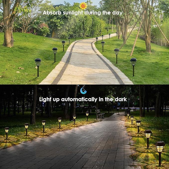 10 Pack Solar Pathway Lights Outdoor - Bright Solar Powered Garden Lights with 3000K Warm LED, Auto On/Off Waterproof Path Lights Decorative, Landscape Lighting for Yard Patio Walkway Driveway-BloomoryGarden