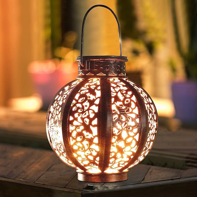 MAGGIFT 2 Pack Hanging Solar Lights,Outdoor Ramadan Solar Lanterns Decorations,Waterproof Hanging Solar Light 6 Lumens,Brown-BloomoryGarden