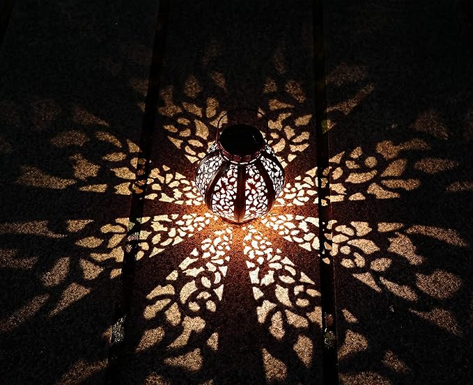MAGGIFT 2 Pack Hanging Solar Lights,Outdoor Ramadan Solar Lanterns Decorations,Waterproof Hanging Solar Light 6 Lumens,Brown-BloomoryGarden