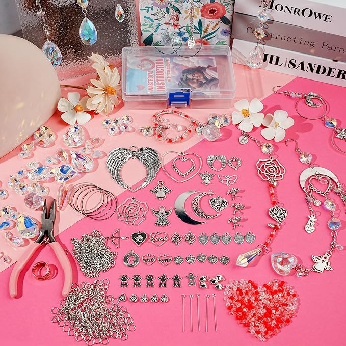 10 Sets DIY Suncatcher Kits 500PCS Valentine's Day Suncatchers Craft Kits Heart Suncatcher Ornaments DIY Sun Catchers Kit for Adults Valentine's Day Home Wedding Garden Decor Favors Gift (Love shape)-BloomoryGarden