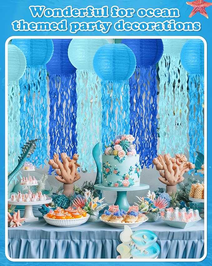 18 Pcs Jellyfish Paper Lanterns Mermaid Birthday Decorations Hanging Lantern Lamps for Ocean Theme Decor Under The Sea Party Supplies (Blue)-BloomoryGarden