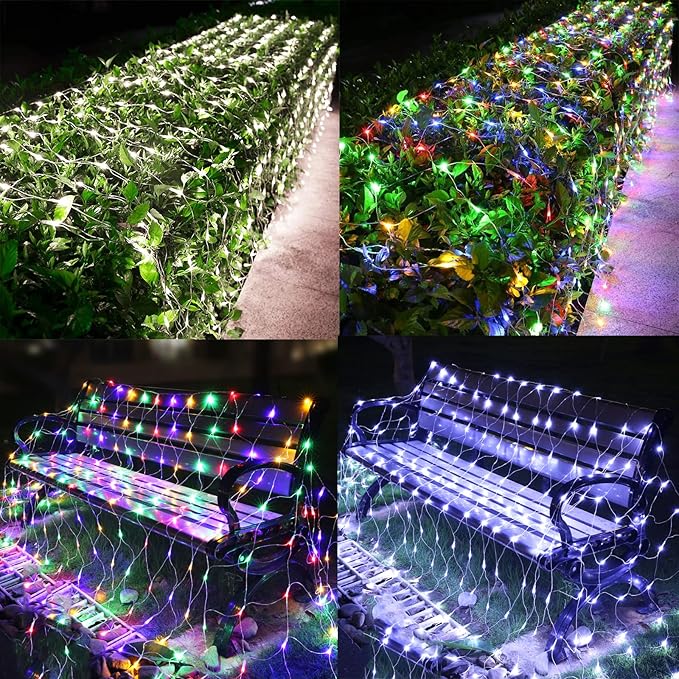 LYHOPE 12ft x 5ft 360 LED Christmas Net Lights, 11 Modes 30V Christmas Net Lights, Clear White-Multi Color Changing Mesh Decorative Net Lights for Xmas Tree Bush Wedding Garden Outdoor Indoor Decor-BloomoryGarden