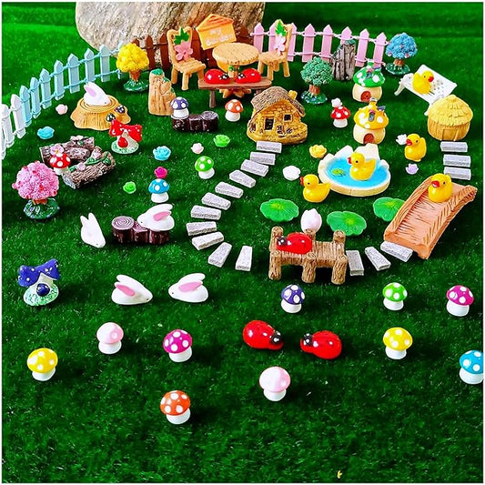 100 Pcs Miniature Fairy Garden Accessories Mini Landscape, Resin Micro Buildings Structures Tiny Animals Figurines-BloomoryGarden