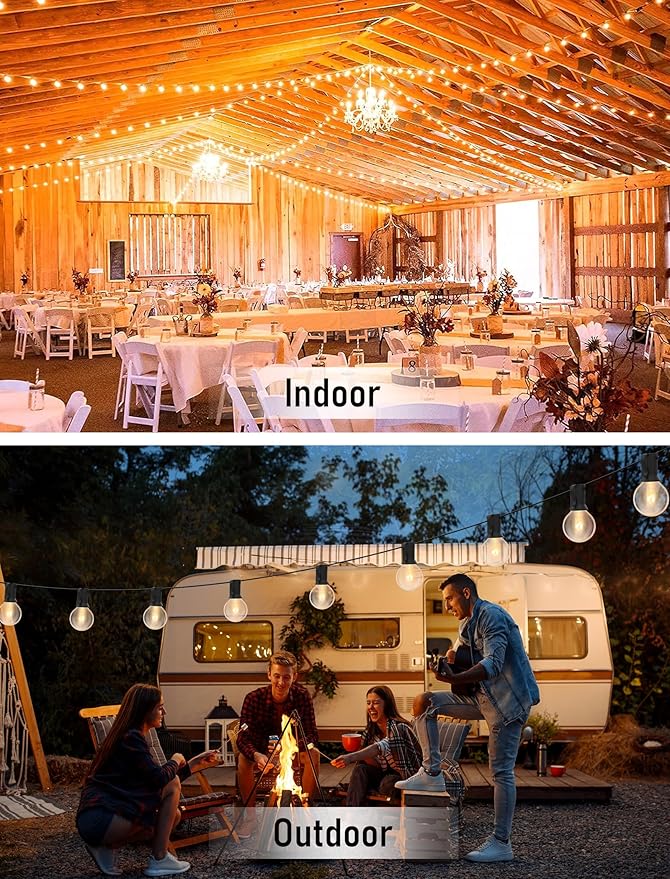 100FT String Lights, G40 Outdoor String Lights Edison Light Bulbs Clear Globe Lights for Backyard Patio Lights Indoor/Outdoor Commercial Decoration -5 Watt/120 Voltage/E12 Base -Black Wire-BloomoryGarden