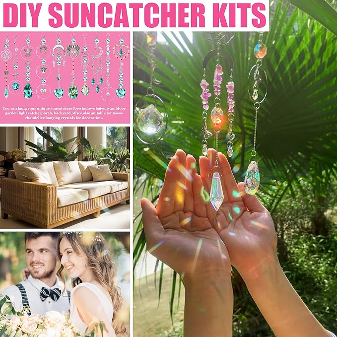10 Sets DIY Suncatcher Kits 500PCS Valentine's Day Suncatchers Craft Kits Heart Suncatcher Ornaments DIY Sun Catchers Kit for Adults Valentine's Day Home Wedding Garden Decor Favors Gift (Love shape)-BloomoryGarden