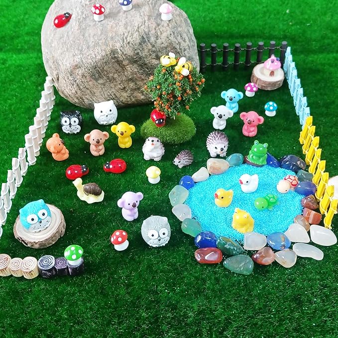 100 Pcs Mini Resin Animals Figures, Mixed Tiny Plastic Animals Figurines to Hide Miniature Fairy Garden Decorations Accessories-BloomoryGarden