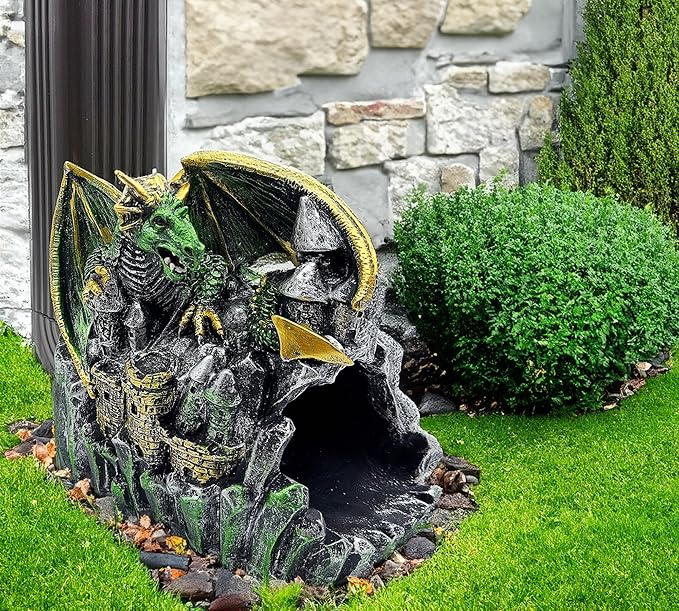 Magical Dragon Statue Gutter Downspout Extender, Garden Ornament, Decor Downspout Diverter, Perfect Rain Diverter for 3"x4" Downspouts, Eco-Friendly Resin, Perfect Outdoor Decor Gift-BloomoryGarden