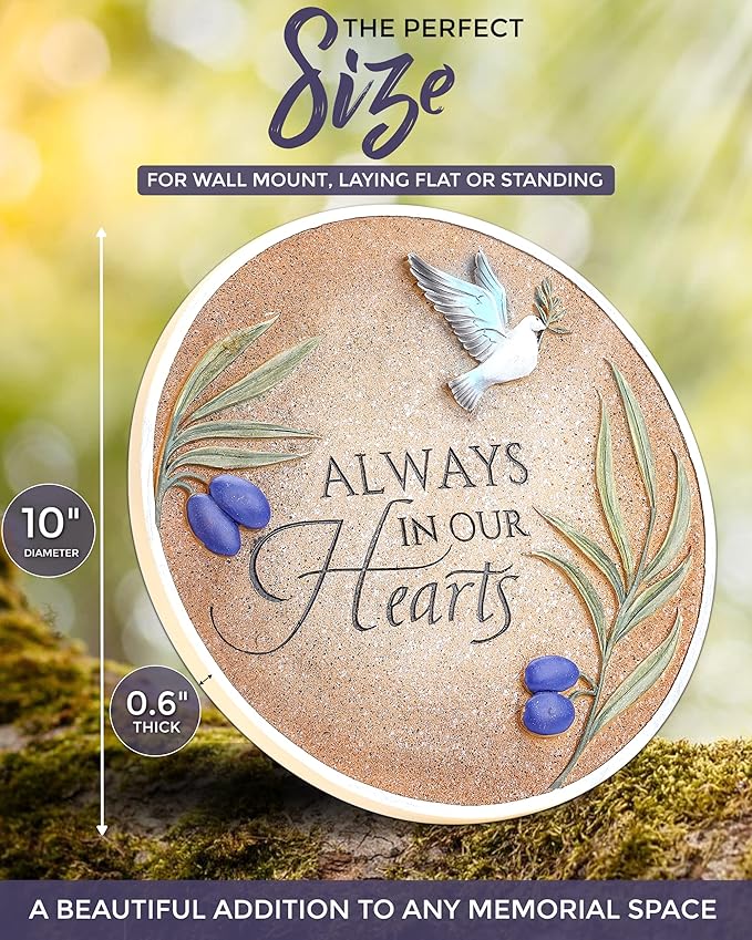 10-Inch Garden Memorial Stone with Included Plaque Stand & Sympathy Card, Memorial Plaques for Outdoors with Peace Dove Amongst Olive Branches, Memorial Stepping Stone for Loss of Loved One-BloomoryGarden