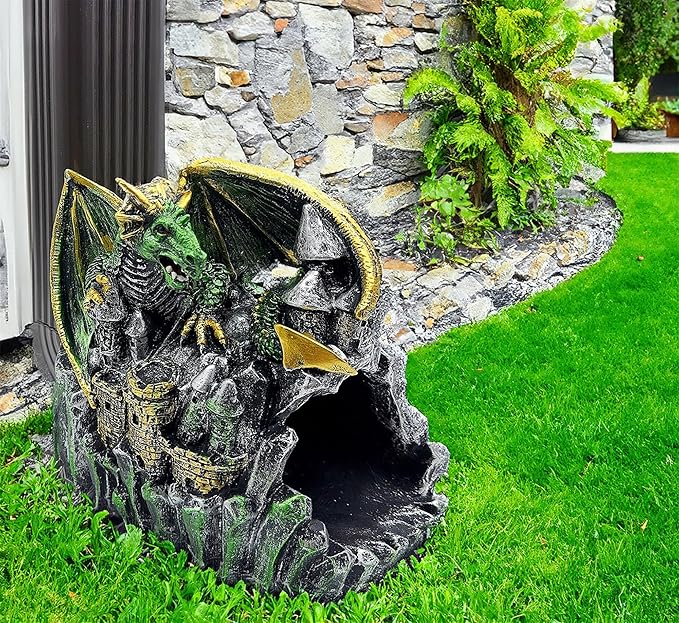 Magical Dragon Statue Gutter Downspout Extender, Garden Ornament, Decor Downspout Diverter, Perfect Rain Diverter for 3"x4" Downspouts, Eco-Friendly Resin, Perfect Outdoor Decor Gift-BloomoryGarden