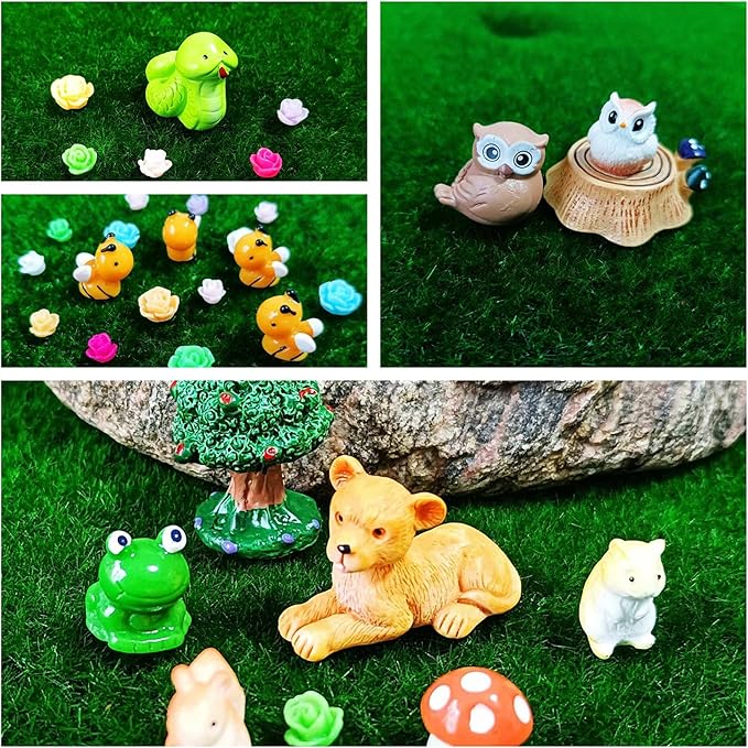 100 Pcs Mini Resin Animals Figures, Forest Tiny Plastic Animals Figurines to Hide Miniature Fairy Garden Decorations Accessories-BloomoryGarden