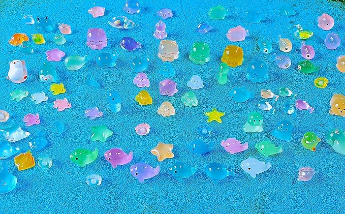 Luminous Ocean Mini Resin Animals Figures, 100 Pcs Glow in The Dark Tiny Plastic Animals Sea Creatures Miniature Figurines to Hide-BloomoryGarden