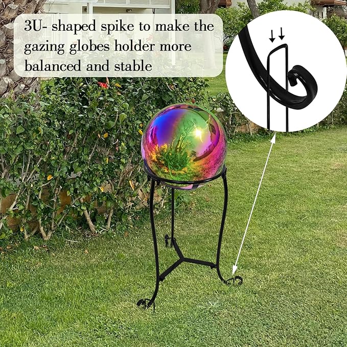 16" Tall Gazing Ball Stand for 10-12 inch Balls, Black Metal Gazing Globe Display Holder Stands for Outdoor Garden Clearance, 9" L x 9" W x 16" H-BloomoryGarden