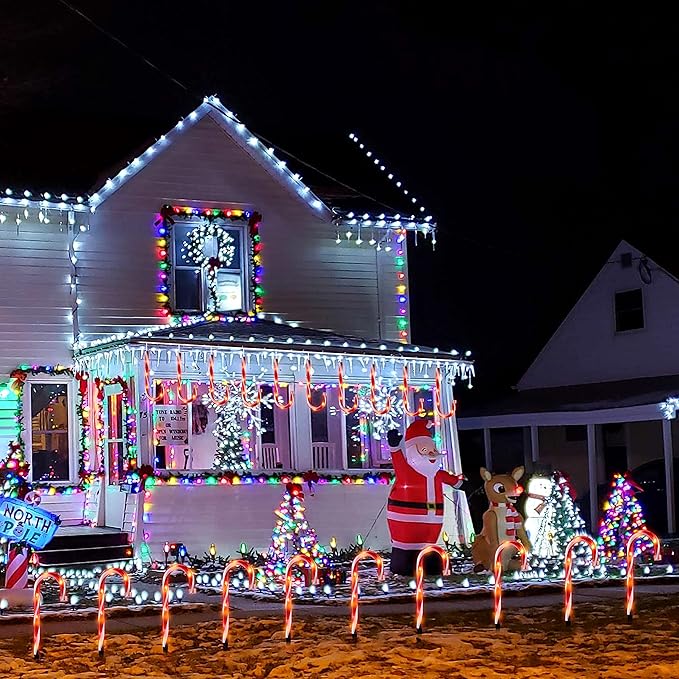 10" Christmas Candy Cane Lights - Set of 10 Pathway Markers Christmas Outdoor Yard Decorations, Xmas Candy Cane Stake Lights for Lawn, Walkway, Garden, Xmas Party Indoor Ornaments-BloomoryGarden