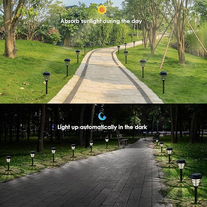 10 Pack Solar Pathway Lights Outdoor - Bright Solar Powered Garden Lights with Warm White LED, Auto On/Off Waterproof Path Lights Decorative, Landscape Lighting for Yard Patio Walkway Driveway-BloomoryGarden