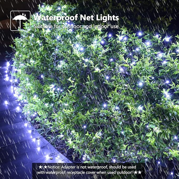 LYHOPE 12ft x 5ft 360 LED Christmas Net Lights, 8 Modes Low Voltage Green Wire Mesh Christmas Decorations Lights for Xmas Trees, Bushes, Wedding, Garden, Outdoor, Indoor Decor (Clear White)-BloomoryGarden