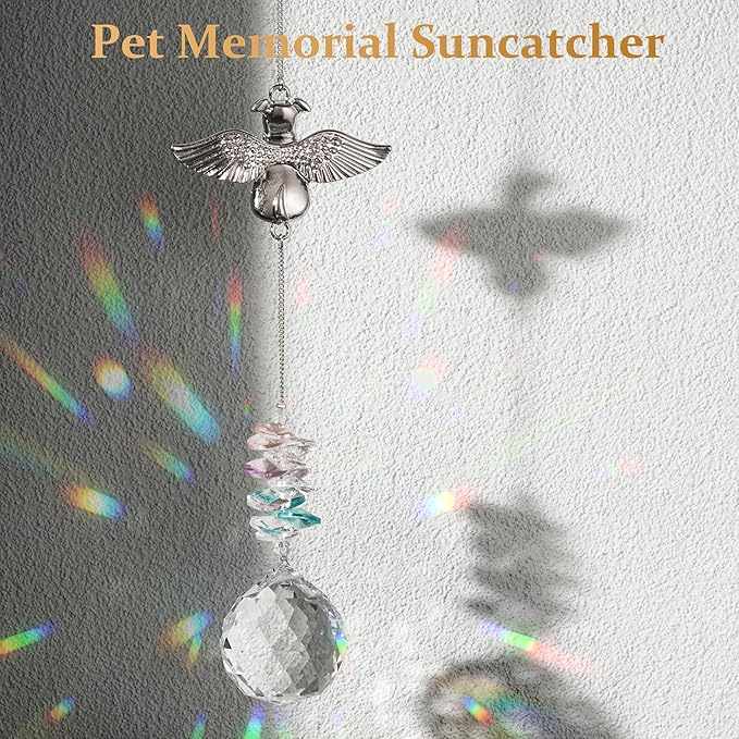 Loss of Dog Sympathy Gift - Dog Memorial Suncatcher, Pet Loss Crystals Prisms Rainbow Maker, Rainbow Bridge Dog Memorial Gifts, Passing Away Remembrance Sun Catcher, Pet Loss Bereavement Gift Idea-BloomoryGarden
