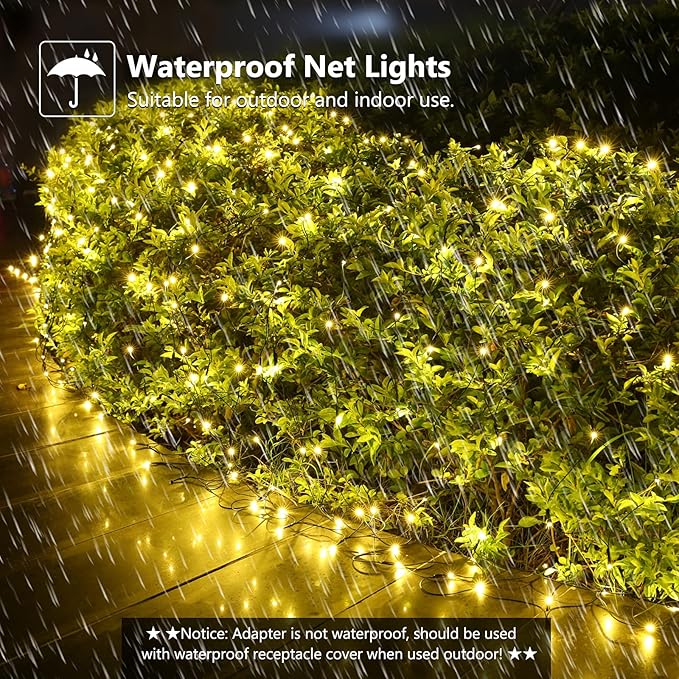 Lyhope 12ft x 5ft 360 LED Christmas Net Lights, 8 Modes Low Voltage Green Wire Mesh Christmas Decorations Lights for Xmas Trees, Bushes, Wedding, Garden, Outdoor, Indoor Decor (Warm White)-BloomoryGarden