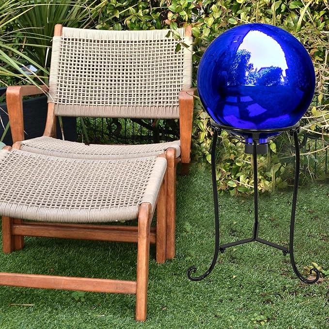 16" Tall Gazing Ball Stand for 10-12 inch Balls, Black Metal Gazing Globe Display Holder Stands for Outdoor Garden Clearance, 9" L x 9" W x 16" H-BloomoryGarden