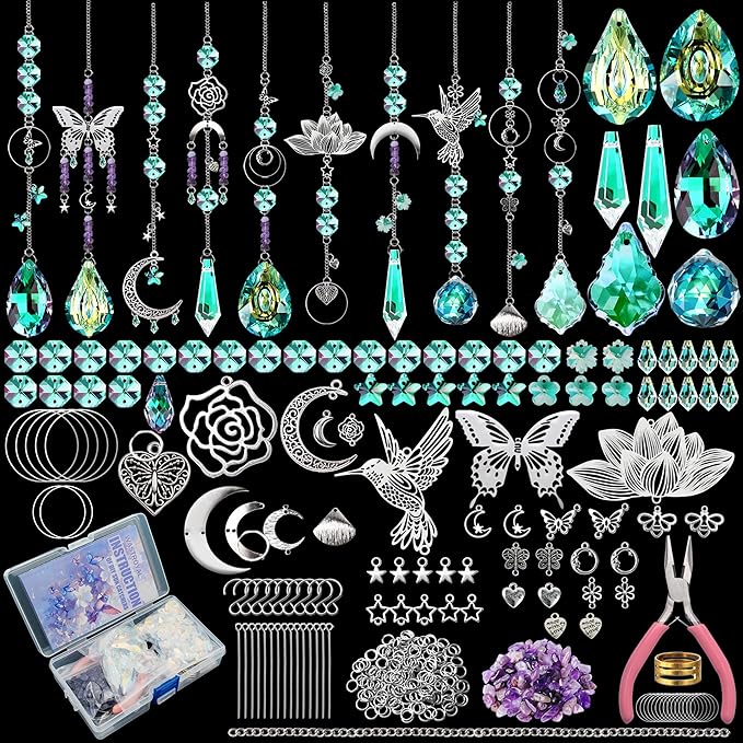 10 Sets DIY Suncatchers 420pcs Sun Catchers Making Supplies Kit Crafts for Adults Hanging Prism Sun Catcher with Crystals Rainbow Maker for Indoor Window Home Wedding Garden Spring Decor (hummingbird)-BloomoryGarden