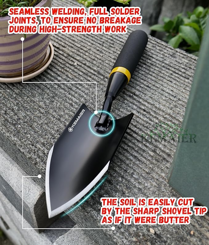 Garden Shovel - Heavy Duty Gardening Hand Trowel, Carbon Steel Garden Trowel with Rubberized Handle, Trowel Garden Tool for Diligent Farmer Soil Planting Digging Transplanting-BloomoryGarden